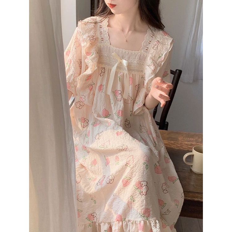 Đồ ngủ In Họa Tiết Thỏ Dễ Thương Đính Nơ Xinh Xắn Cho Nữ