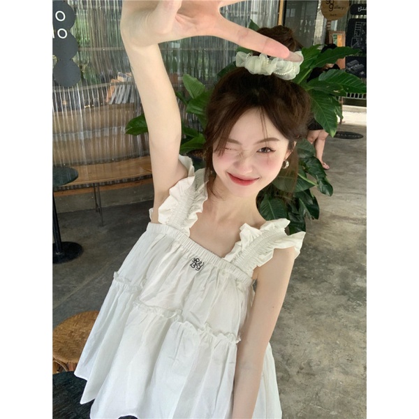 NZN Áo Sơ Mi Trắng Không Tay Thêu Họa Tiết Thời Trang Mùa Hè