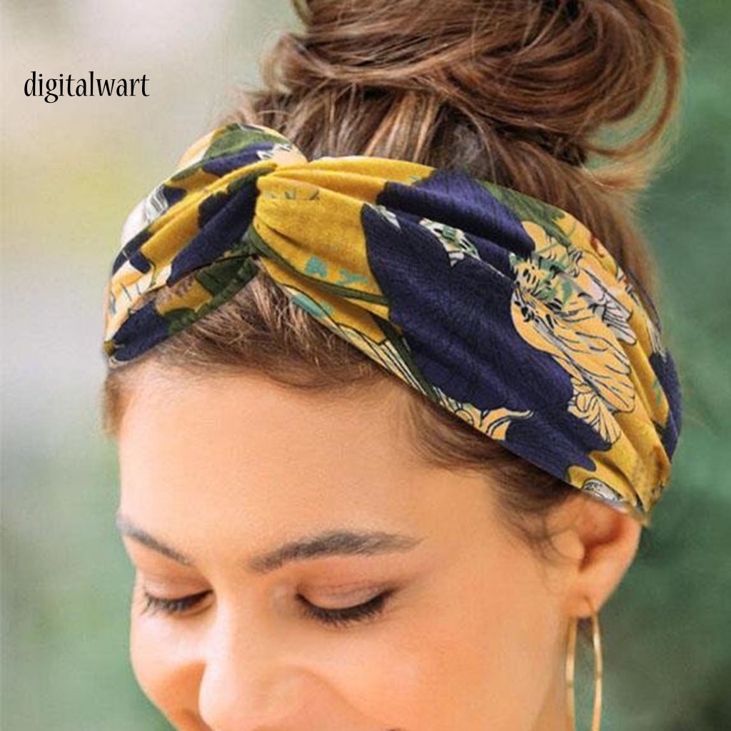 Kỹ Thuật Số| Băng Đô Cài Tóc Bản Rộng Co Giãn In Họa Tiết Hoa Xinh Xắn Thời Trang Cho Nữ