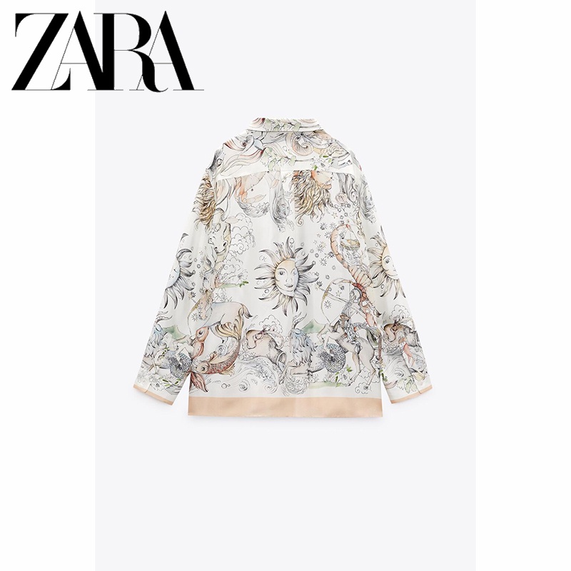 Zara Áo Sơ Mi Lụa satin In Họa Tiết Thanh Lịch Thời Trang Cho Nữ