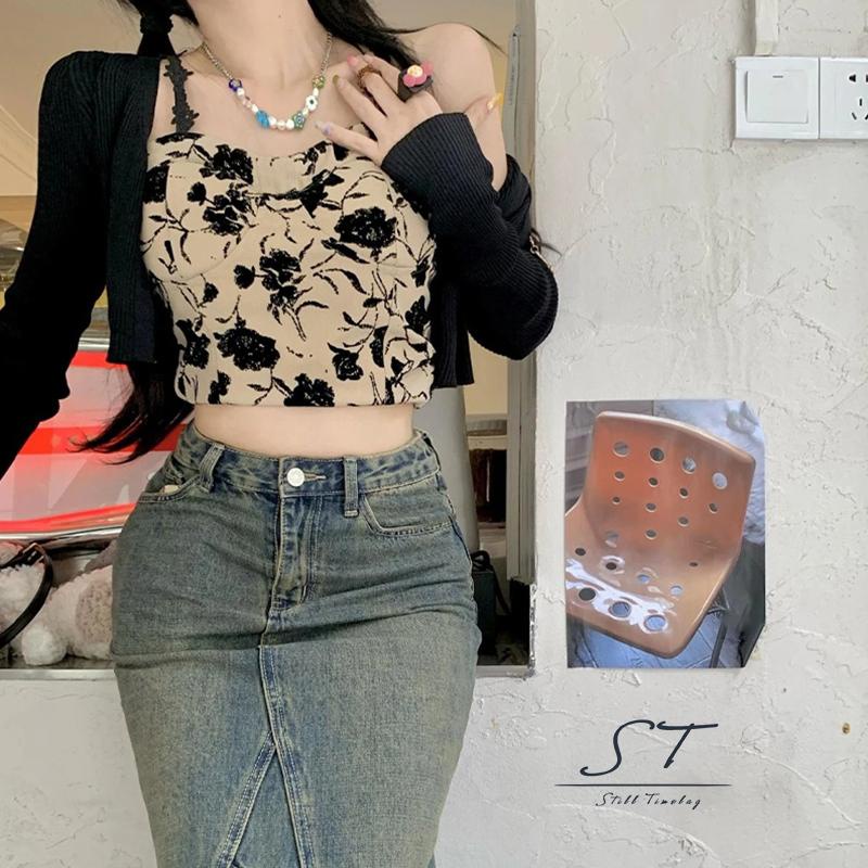 Áo Croptop Hai Dây In Họa Tiết Hoa Có Miếng Đệm Ngực CY03 Cho Nữ