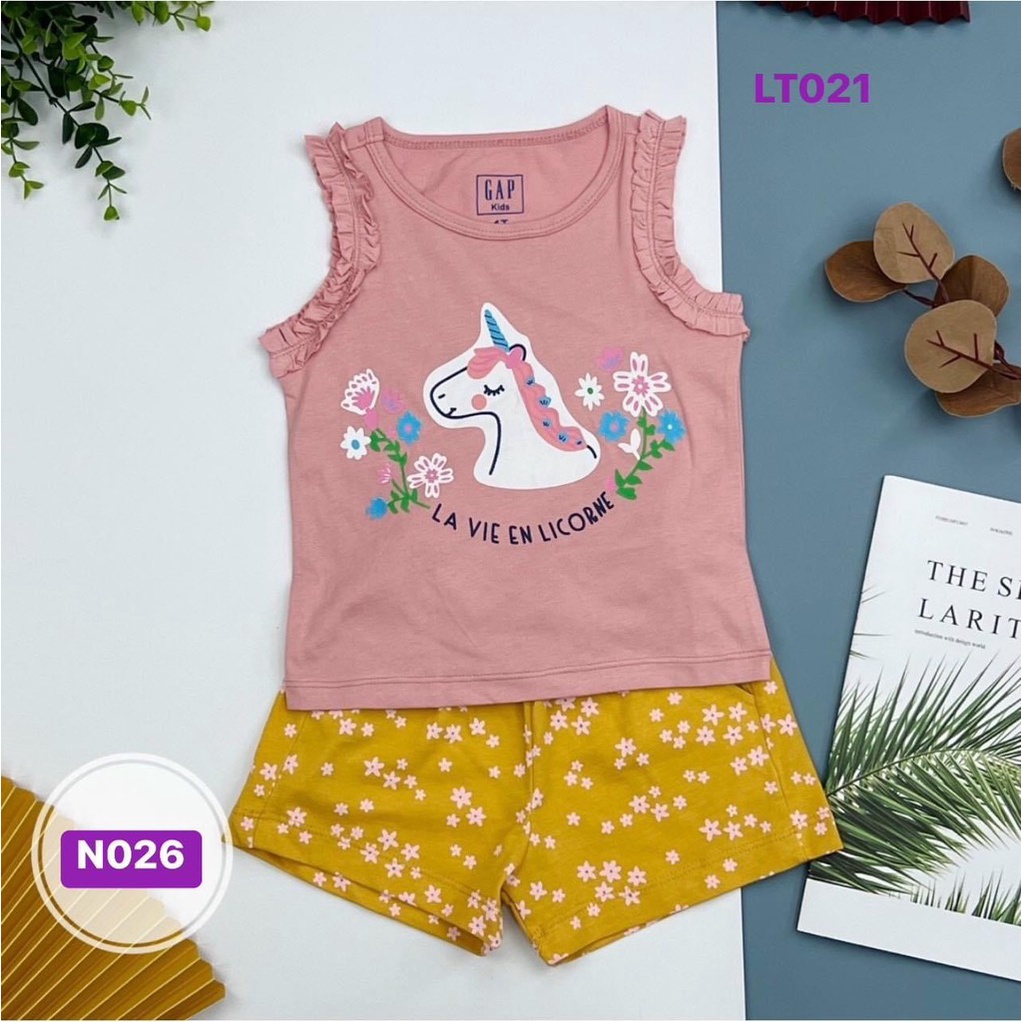 Bộ hè bé gái sát nách Gap nhí, 100% vải cotton xuất dư sịn cho bé 8-22kg