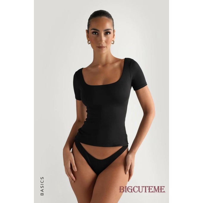 Áo Thun Tay Ngắn Cổ Vuông Màu Sắc Đơn Giản Dành Cho Nữ