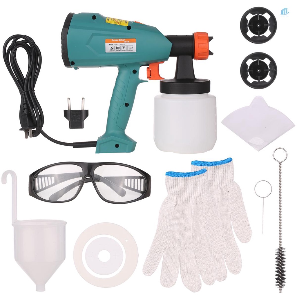 Máy Phun Sơn Công Suất Cao 550W HVLP 800ml Kèm Hộp Đựng DIY Dành Cho Nhà Cửa