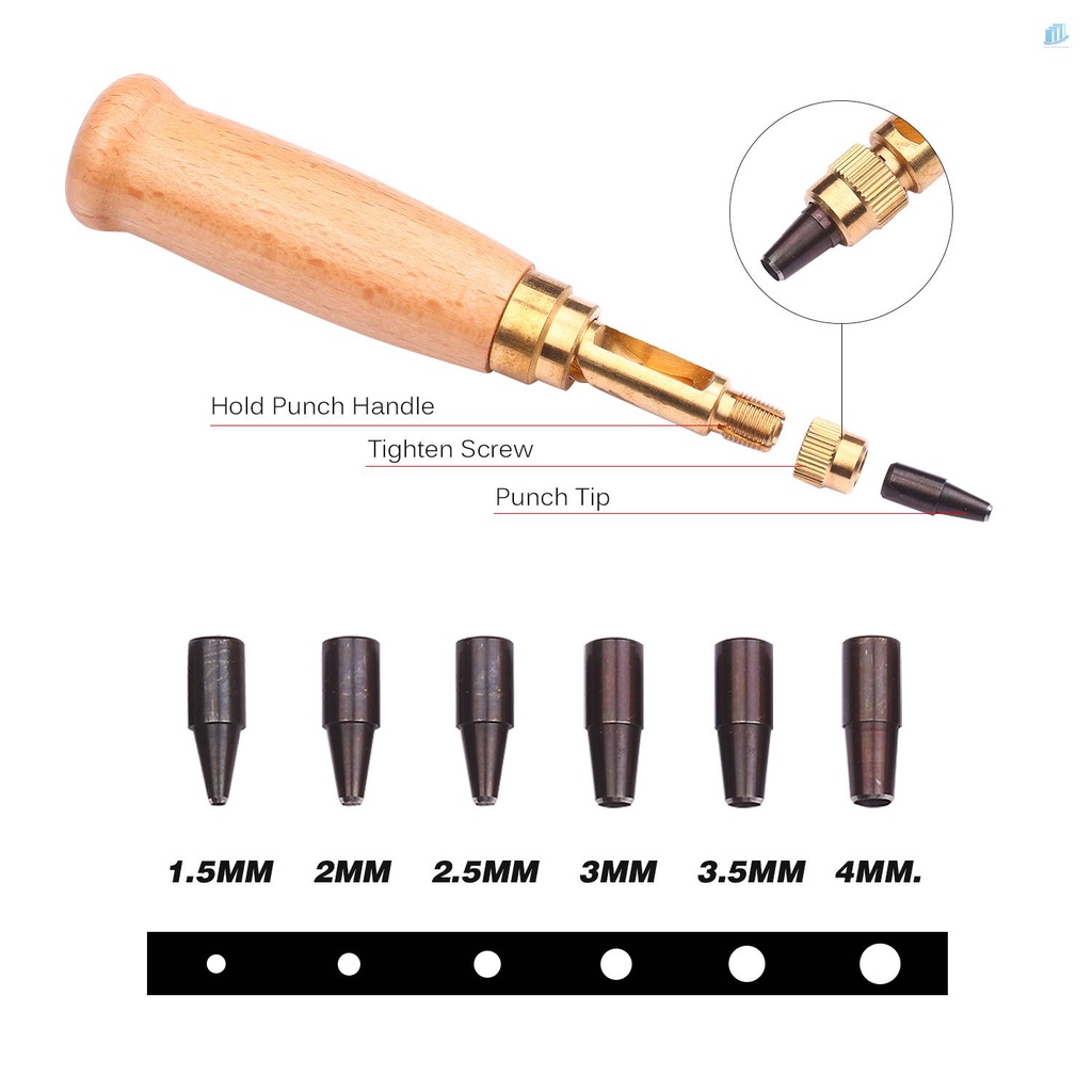 Bộ Dụng Cụ Đục Lỗ Dây Nịt / Thắt Lưng / Đồng Hồ Tự Động Xoay Không Gây Tiếng Ồn Với 6 Đầu Kích Thước 1.5-4mm