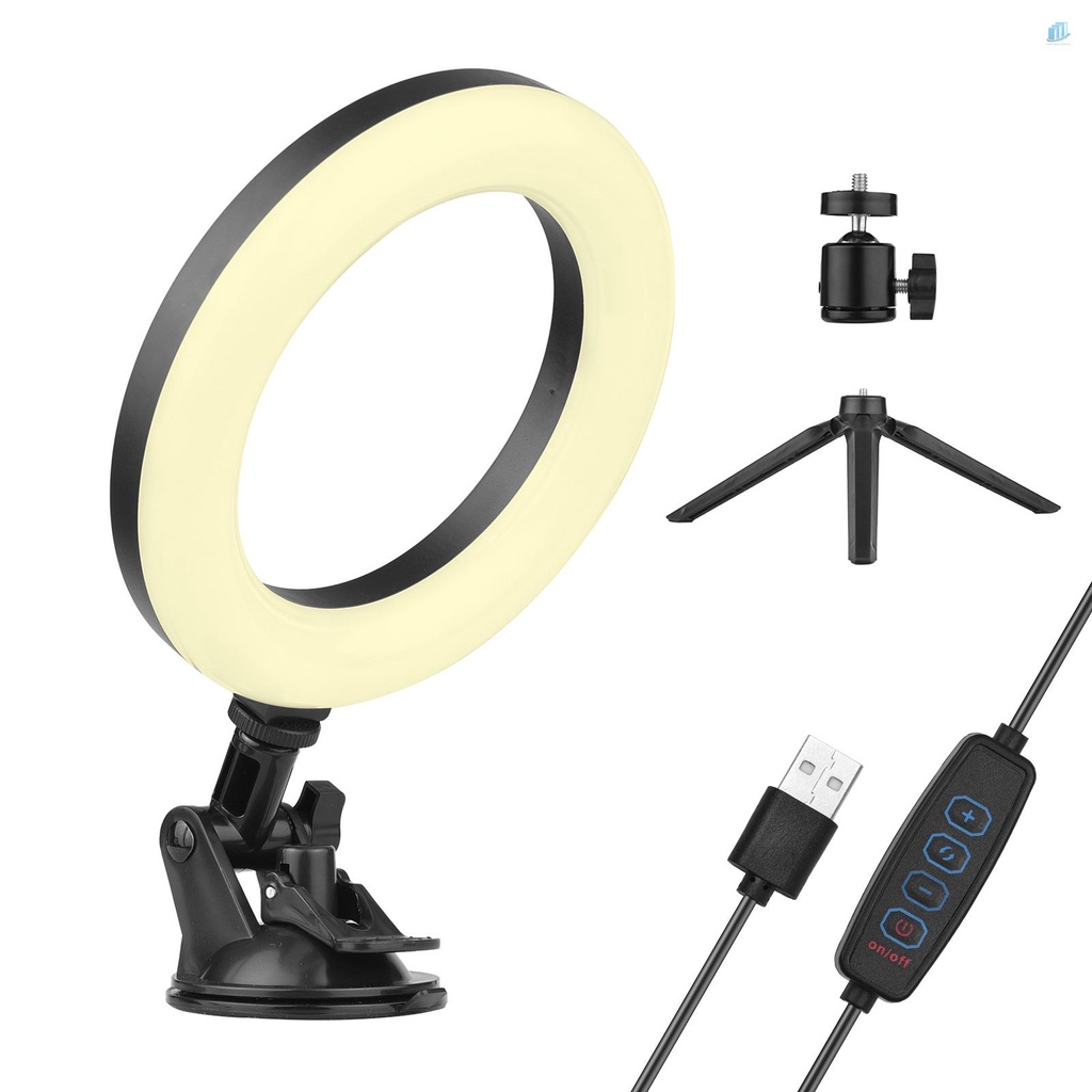 ANDOER Vòng Đèn LED 6 Inch 3 Chế Độ Ánh Sáng 3200K-5600K Cổng USB Có Giá Đỡ Cho Laptop