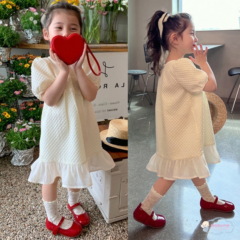 Đầm Công Chúa Cổ Tròn Tay Phồng Dễ Thương Thoải Mái Thời Trang Cho Bé Gái