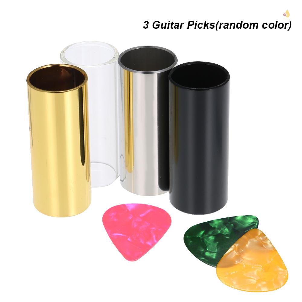 Set 4 Thanh Trượt Bằng Thép Không Gỉ 60MM + 3 Miếng Gảy Đàn Guitar (Màu Sắc Ngẫu Nhiên)