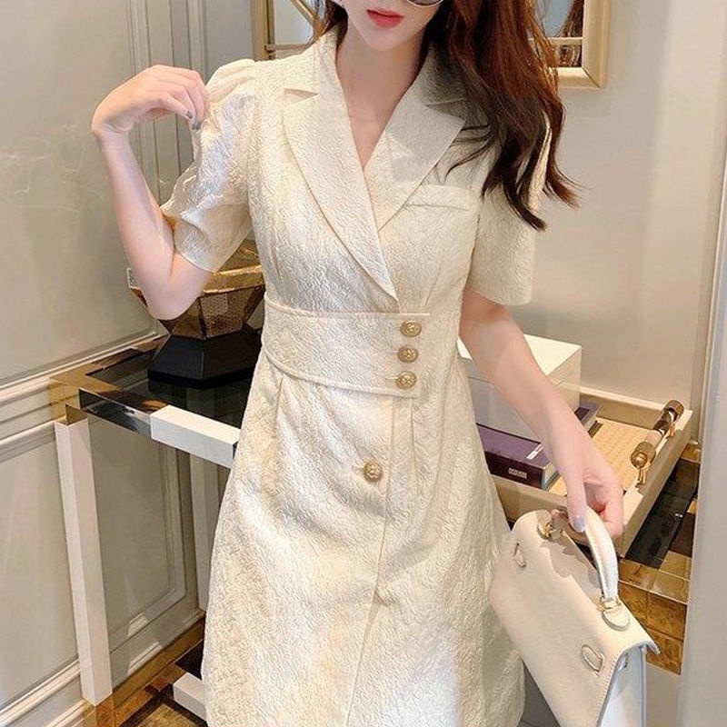 2023 New Suit Dress with Lapel Single breasted Thin Waist Wrap Skirt