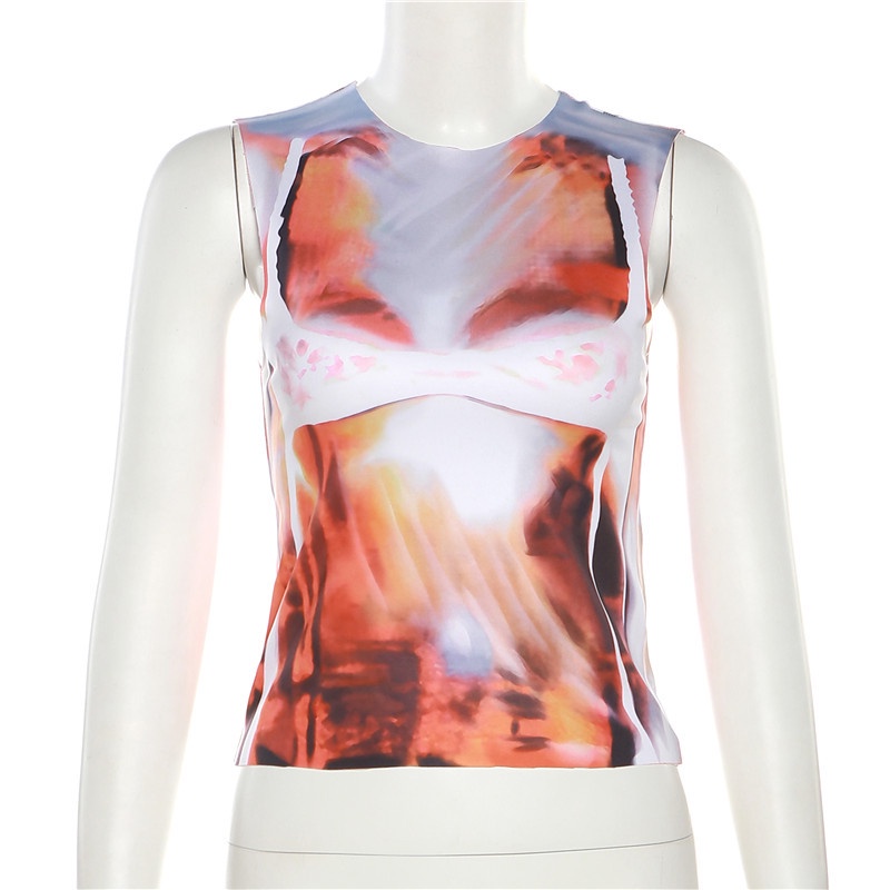 Áo Lưới Crop Top In Họa Tiết 3d Gợi Cảm Cho Bạn Gái