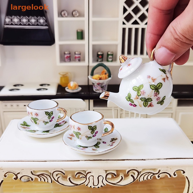 1 Bộ Tách Uống Trà Bằng Sứ Tỉ Lệ 1 / 6 Dùng Trang Trí Nhà Búp Bê