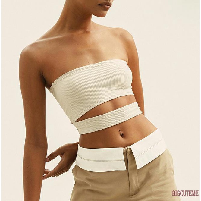 [] - Áo Croptop Trễ Vai Không Dây Hở Vai Co Giãn Thời Trang Đường Phố Câu Lạc Bộ Đường Phố Mùa Hè Dành Cho