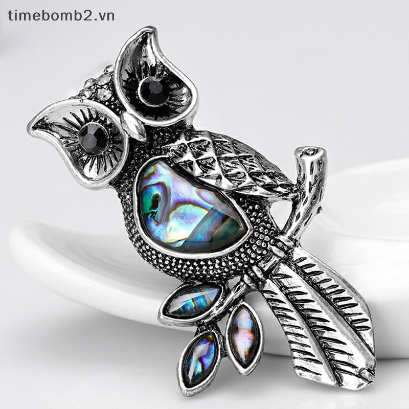 {Timebomb} Trâm Cài Áo Sơ Mi Hình Chim Cú Vỏ Sò Tráng Men Phong Cách Vintage Cho Đám Cưới