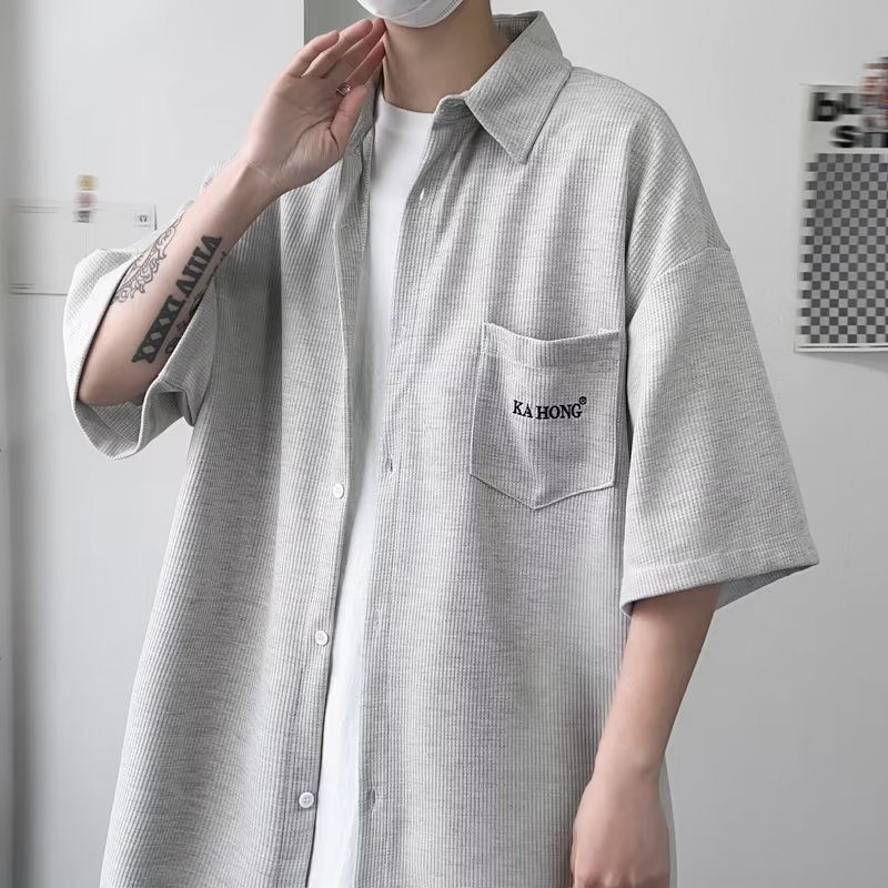 Áo Sơ Mi Tay Ngắn Dáng Rộng Phong Cách Nhật Bản Đơn Giản Thời Trang Cho Nam