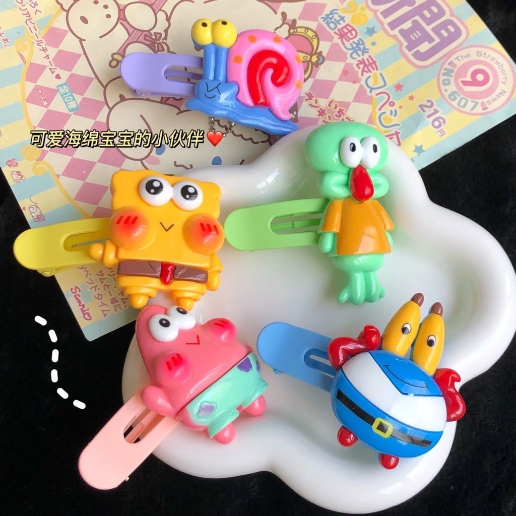 Kẹp Tóc Hình Vuông Cỡ Lớn Họa Tiết Hoạt Hình SpongeBob Dễ Thương Cho Bạn Gái