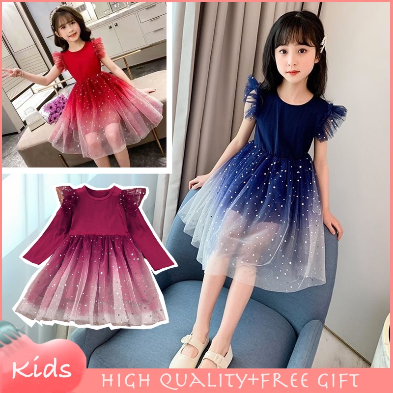 Đầm Lưới 2 Màu Đỏ Xanh Dương Gradient Ngôi Sao Đính Kim Sa Làm Quà Tặng Halloween / Giáng Sinh / Sinh Nhật