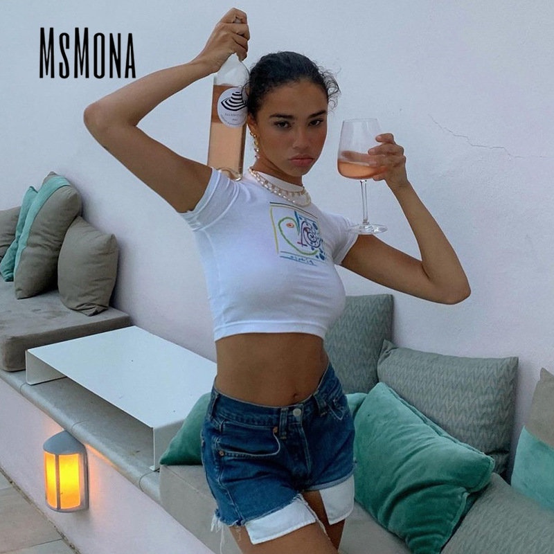 Áo Thun Tay Ngắn Cổ Tròn Màu Trơn In Chữ Thời Trang 2023 Quyến Rũ Cho Nữ