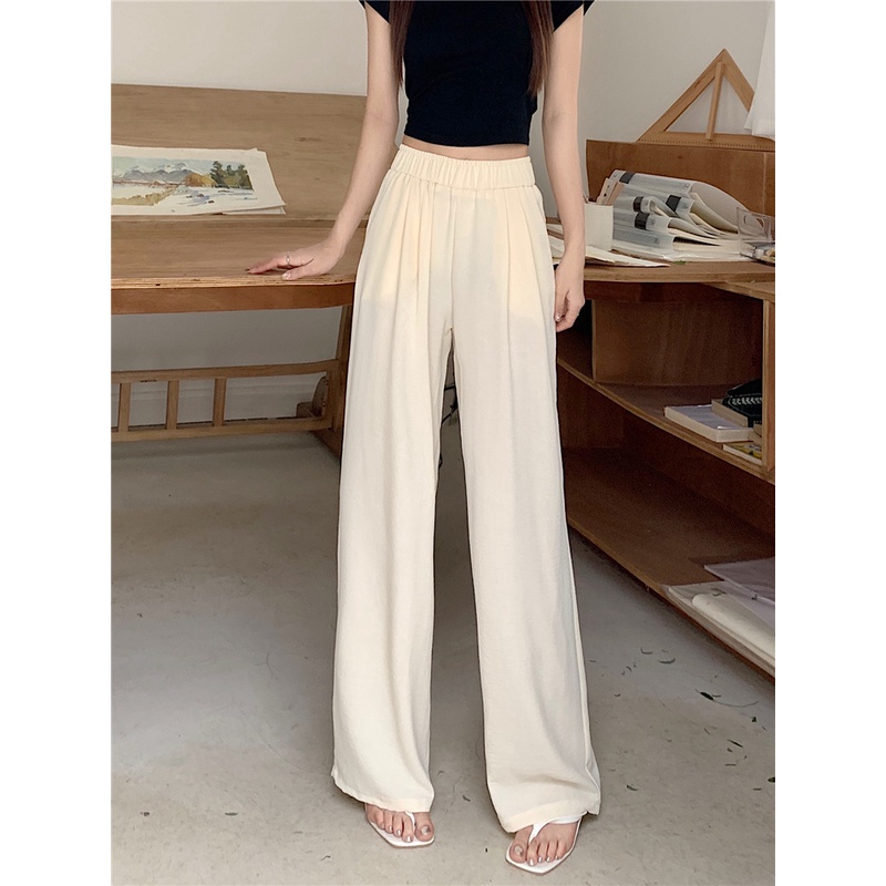 SUXI Quần ống rộng Lưng Cao Co Giãn Thiết Kế Đơn Giản Thời Trang Mùa Hè Cho Nữ