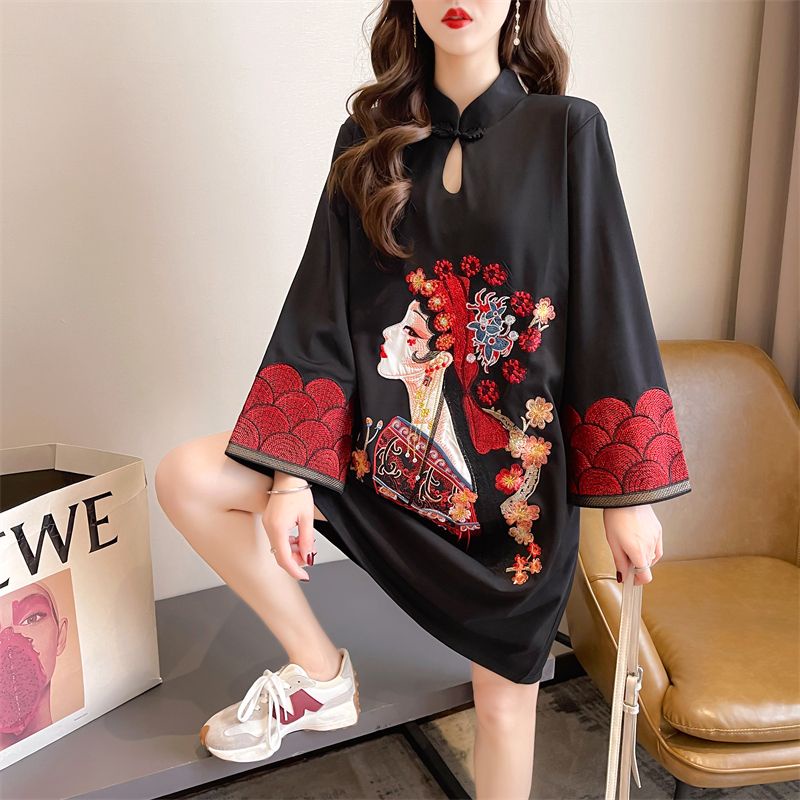 Đầm Sườn Xám Tay Dài Dáng Rộng Phong Cách Trung Hoa Thời Trang Mùa Hè Xinh Xắn Cho Nữ