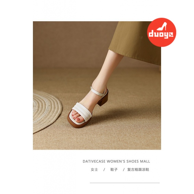 Duoya Tóc Thẳng ~ [Hàng Có Sẵn] Sandal Cao Gót Hở Ngón Bằng Da Mềm Đế Dày Phẳng Có Dây Buộc Dành Cho Nữ Miễn Phí Vận Chuyển