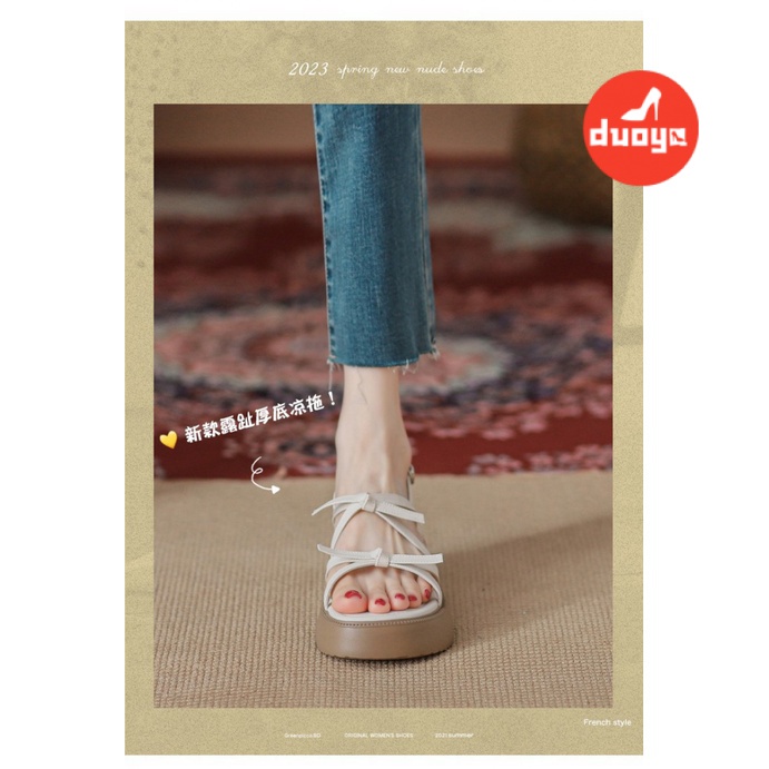 Duoya Tóc Thẳng ~ [Hàng Có Sẵn] Giày Sandal Đế Dày Phẳng Đính Nơ Phong Cách Roman Cho Nữ Miễn Phí Vận Chuyển
