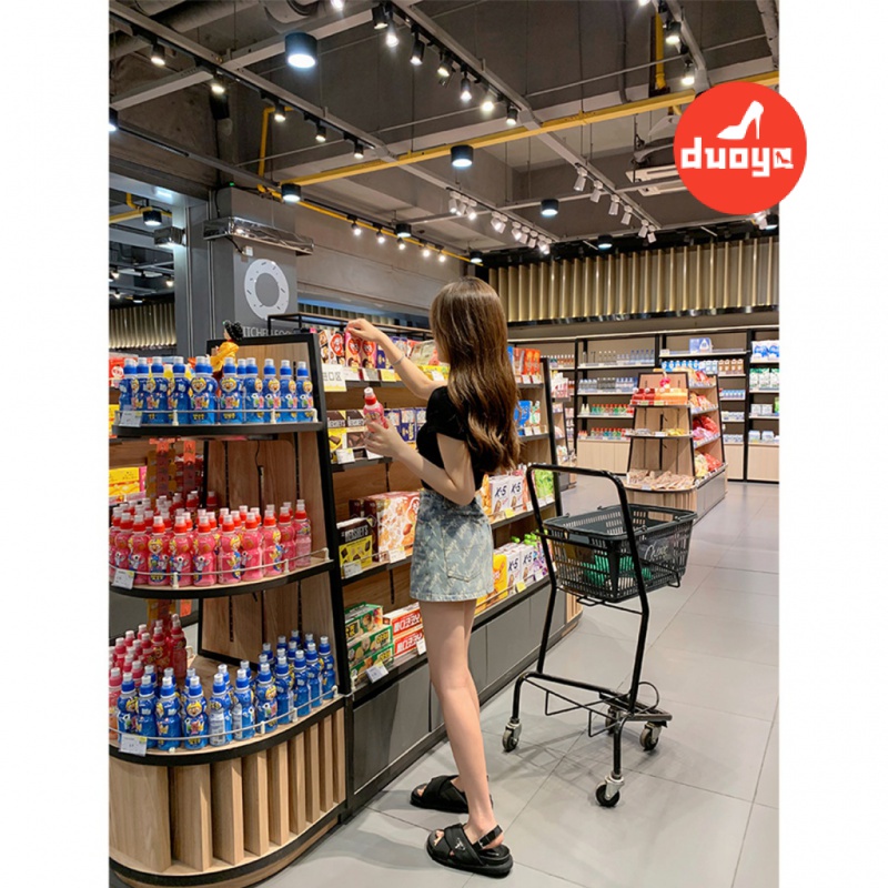 Duoya Tóc Thẳng ~ [Hàng Có Sẵn] Dép Sandal Đế Dày Quai Chéo Bằng Vải Da Thật Mềm Mại Logo Tam Giác Phong Cách Roman Cho Nữ Miễn Phí Vận Chuyển