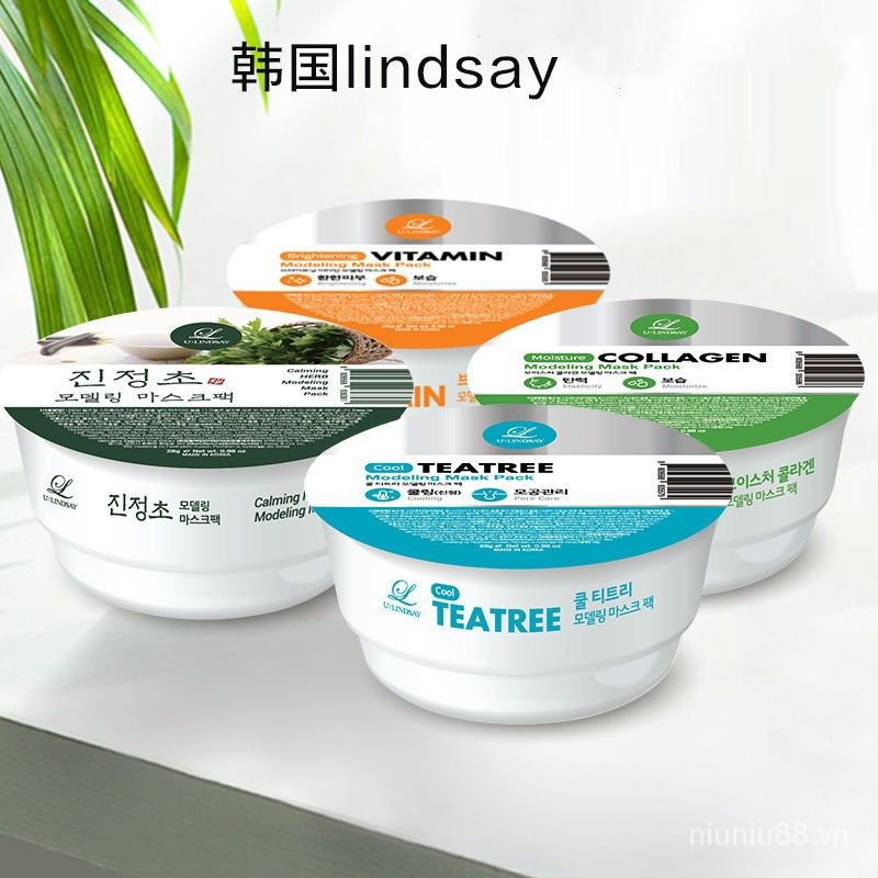 Bột Đắp Mặt Nạ Mềm Hàn Quốc Lindsay + Vitamin + Collagen + Bột Đắp Mặt Nạ Thảo Dược (4 Cốc)