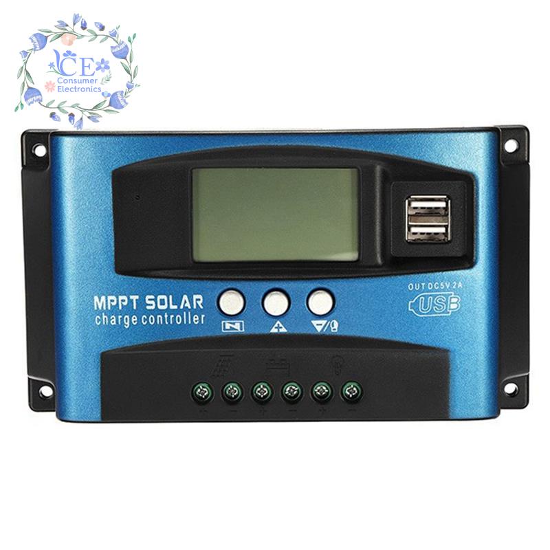 Bộ Điều Khiển Sạc Pin Năng Lượng Mặt Trời 100A MPPT Hai Cổng USB Màn Hình LCD 12V 24V Tự Động Điều Chỉnh Tải