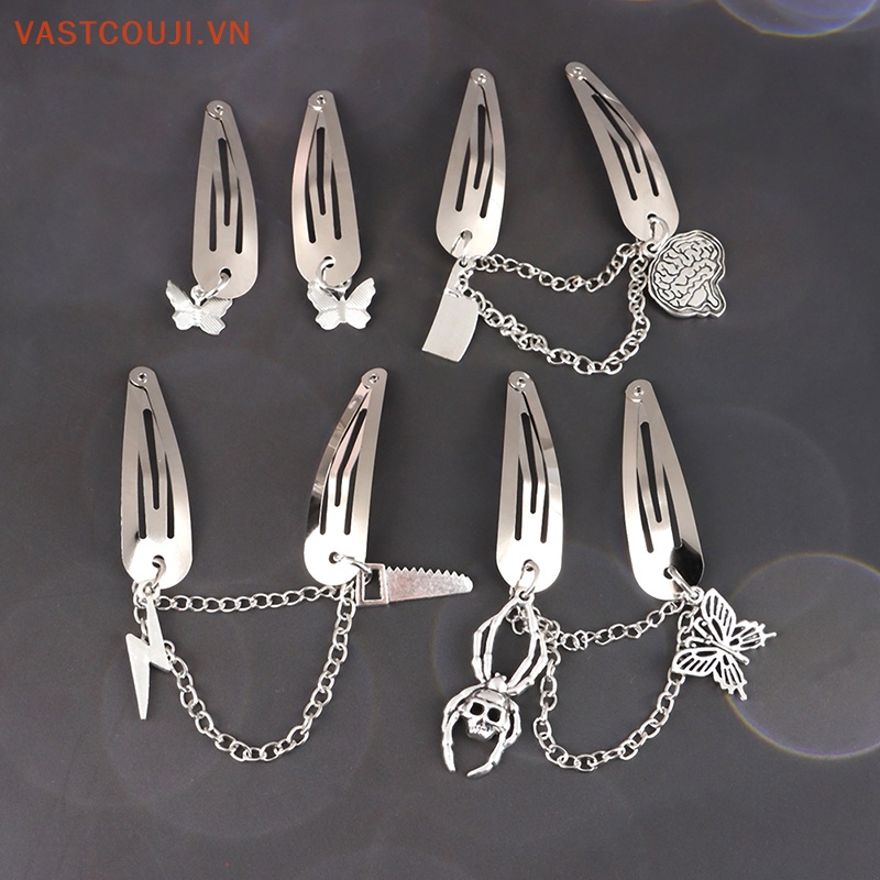 Kẹp Tóc Chuỗi Xích Kim Loại Hình Bướm Phong Cách Punk Thời Trang Cho Nữ