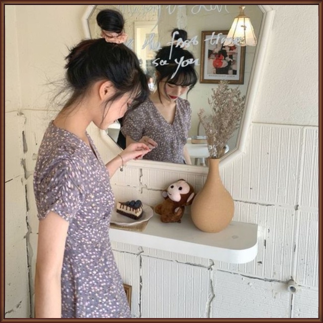 Đầm Tay Ngắn Cổ Chữ V Họa Tiết Hoa Thời Trang Mùa Hè Cho Nữ