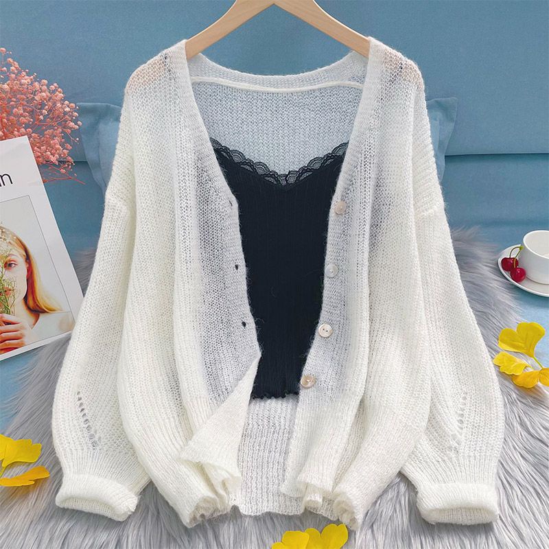 Áo Khoác Cardigan Dệt Kim Tay Dài Thiết Kế Đơn Giản Hợp Thời Trang Cho Nữ
