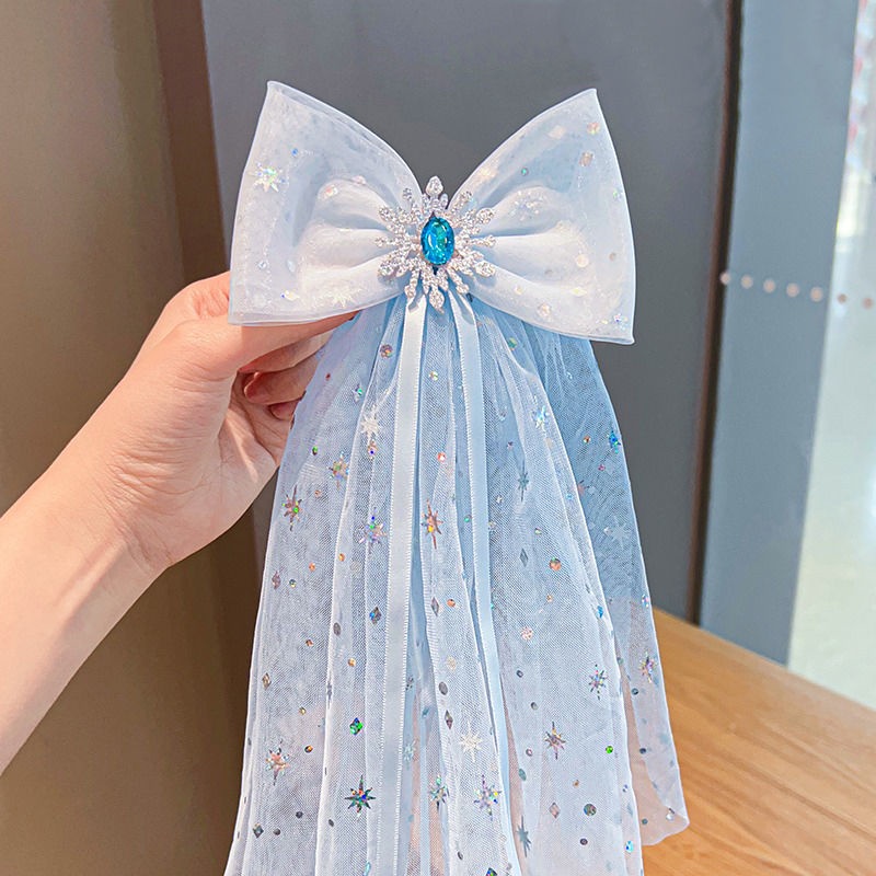 Kẹp Tóc Hình Bướm Bằng Lưới Có Mạng Che Mặt Phong Cách Công Chúa Frozen Mới Cho Bé Gái