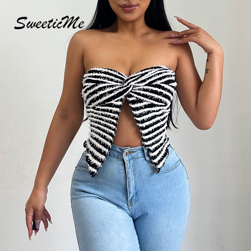 Áo Ống Dáng Ôm Họa Tiết Kẻ Sọc Màu Tương Phản Thời Trang 2023 Cho Nữ