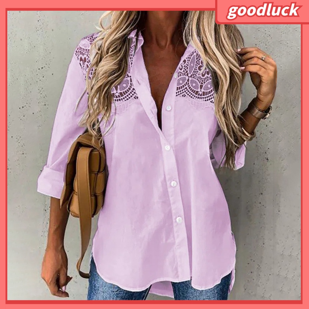 [ULK] Áo Sơ Mi Tay Dài Màu Trơn Khoét Lỗ Cài Một Hàng Khuy Quần Dài Vừa Vặn Thời Trang Mùa Xuân Cho Nữ