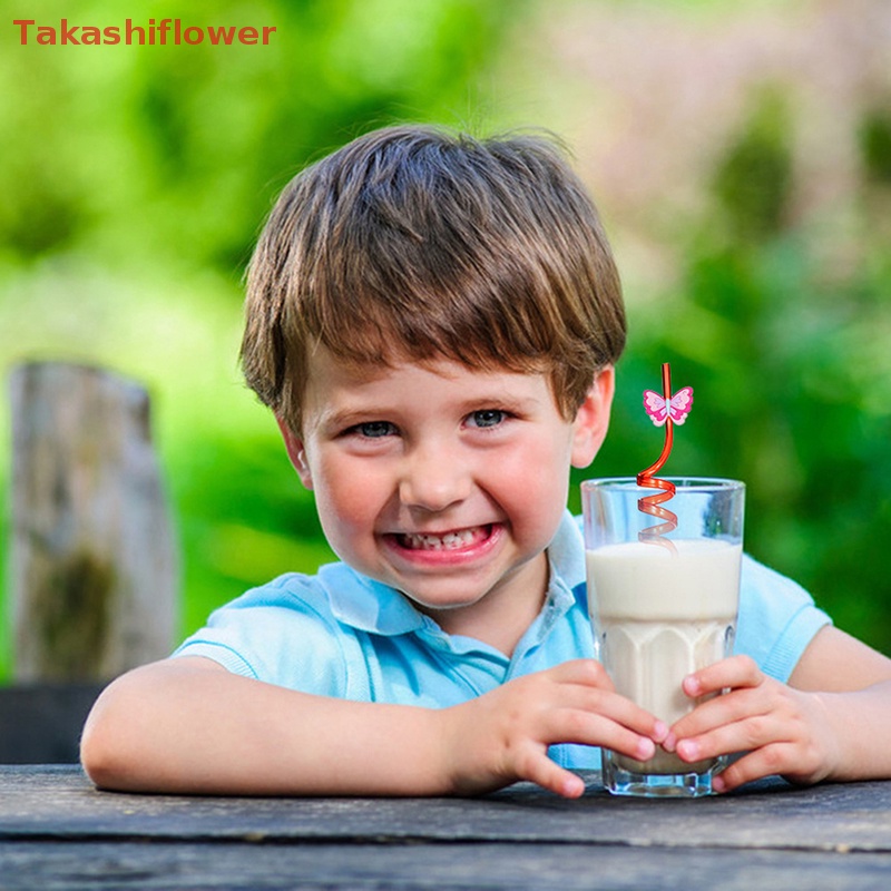 Set 8 Ống Hút Nhựa Họa Tiết Bướm Hoạt Hình Có Thể Tái Sử Dụng Cho Trẻ Em