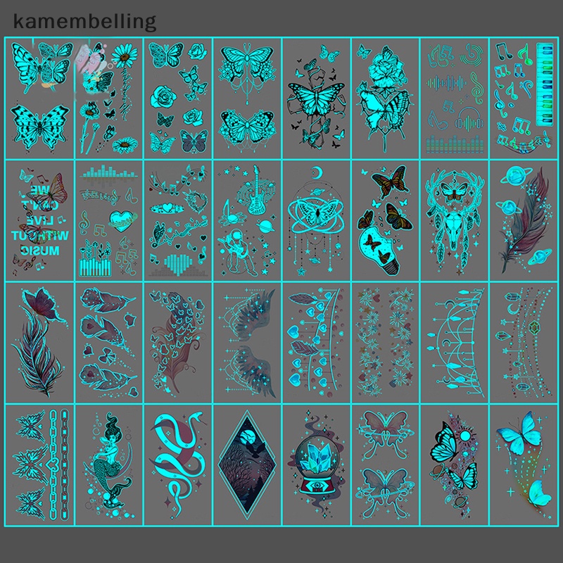 Kamembelling Hình Xăm Dán Tạm Thời Hình Bướm Phát Sáng Trong Đêm Cho Nữ