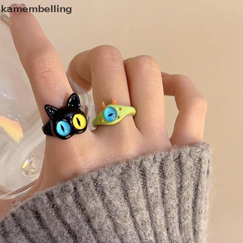 Kamembelling Nhẫn Cưới Dạng Hở Hình Mắt Mèo Hai Màu Ngọt Ngào Thời Trang Cho Nữ