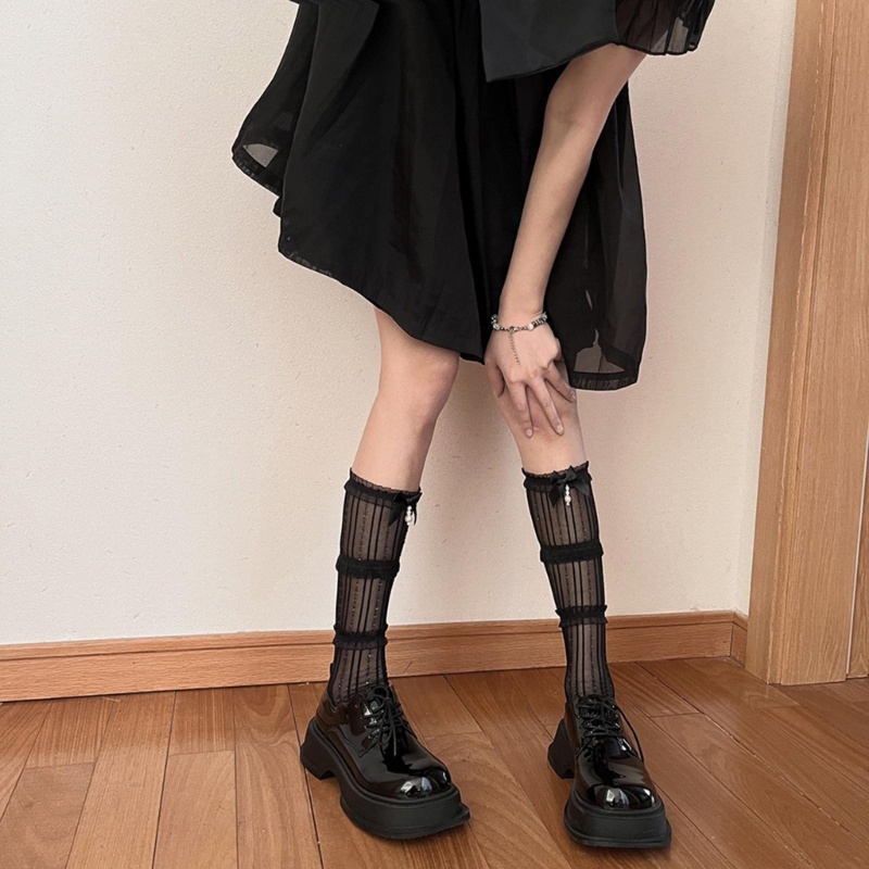 Vớ Lưới Dài Qua Gối Phối Nơ Viền Ren Thời Trang Mùa Hè Cho Nữ