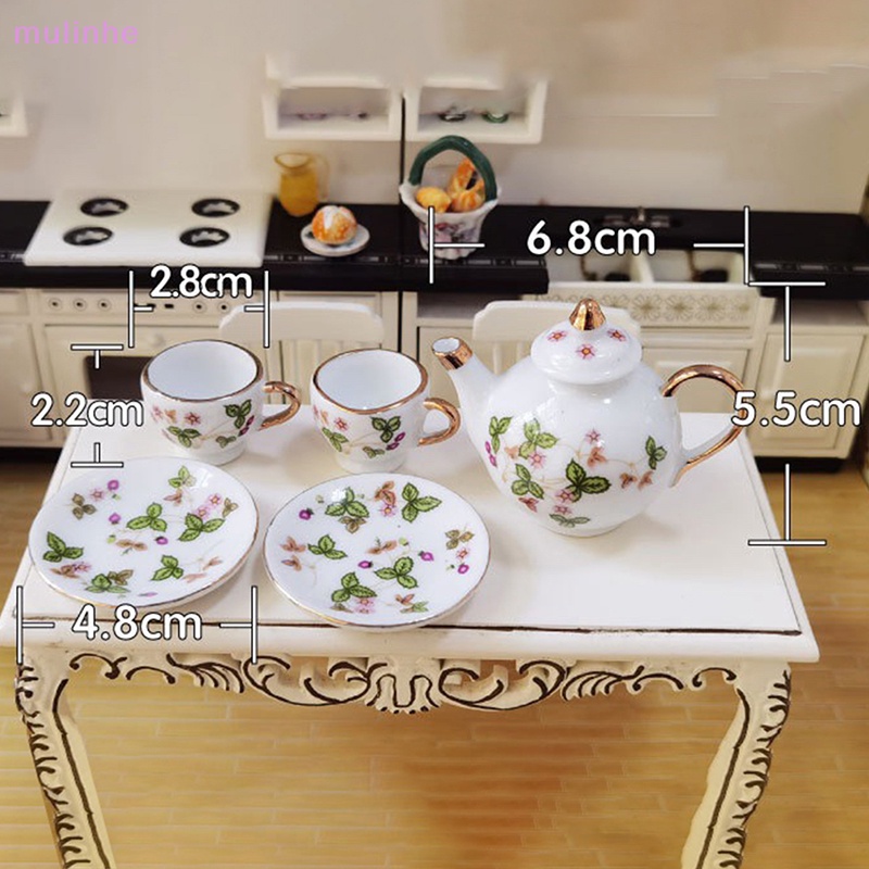 1 Bộ Ấm Tách Uống Trà Bằng Sứ Tỉ Lệ 1 / 6 Cho Nhà Búp Bê
