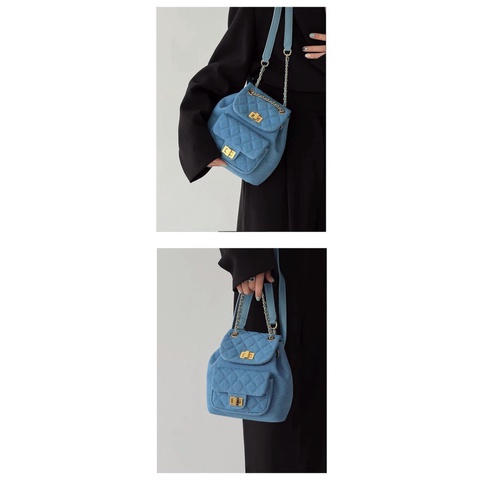 Ba Lô Vải Bố Phối Dây Xích Thời Trang Cho Nữ