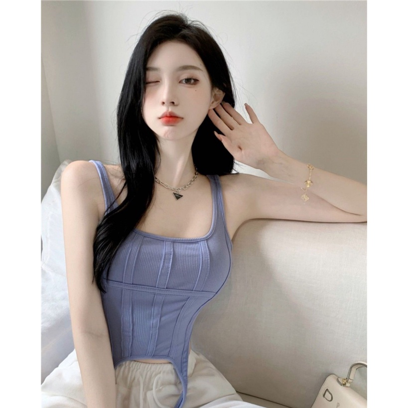 [F &amp; X] Áo Ống Không Tay Cổ Vuông Kiểu Dáng Sang Trọng Quyến Rũ Thời Trang Mùa Hè Nóng Bỏng Cho Nữ