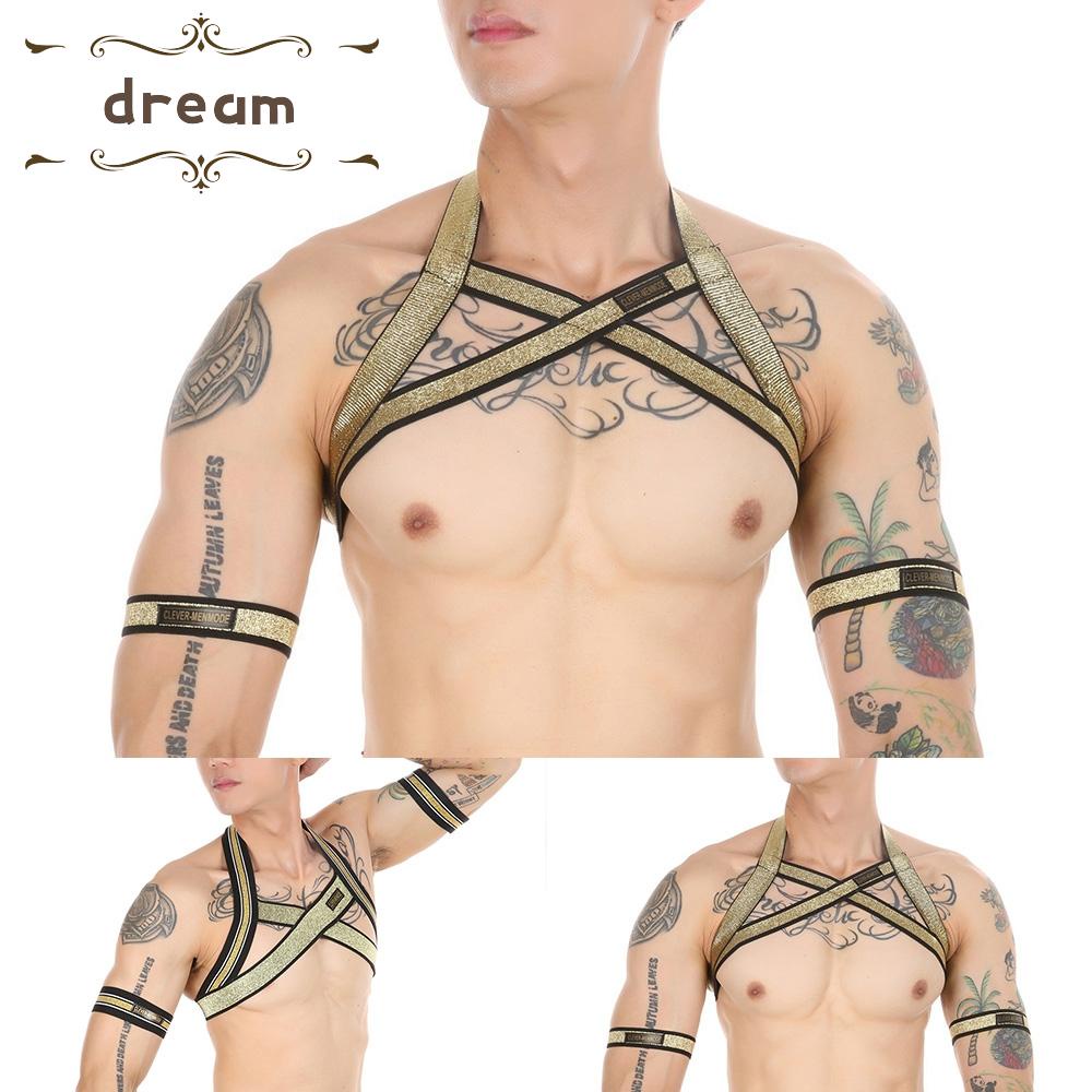【DREAMLIFE】Mens Strap Belt Clubwear Costume Halter Neck Sexy Tight Straps Armband Fashion