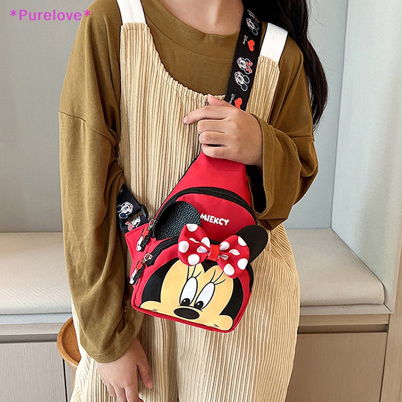 Túi Canvas Đeo Chéo Mini Phối Màu Tương Phản Họa Tiết Hoạt Hình Cho Bé Mới