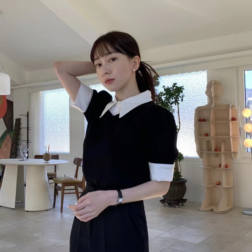 SUXI Áo Polo Dệt Kim Tay Ngắn Phong Cách Hàn Quốc Thời Trang Mùa Hè Cho Nữ