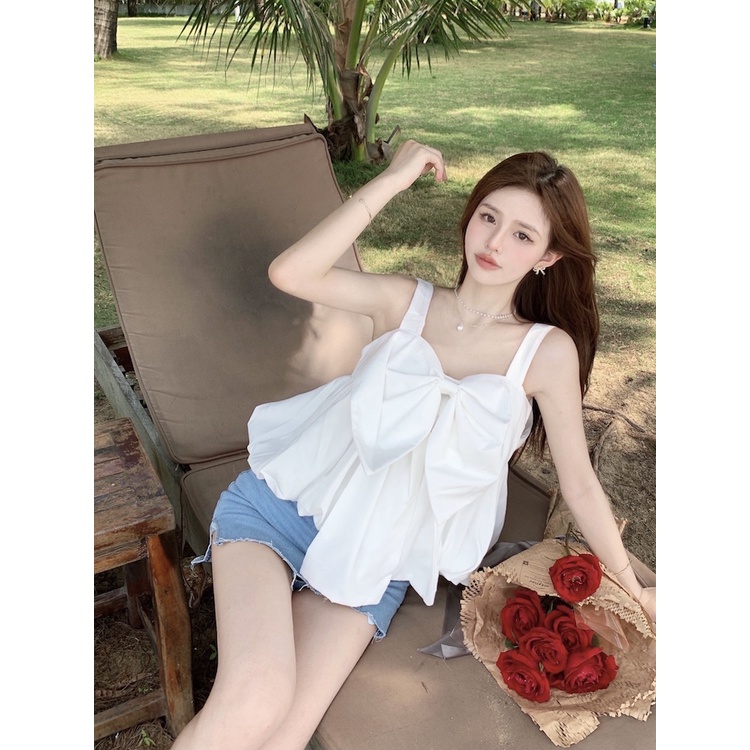 SUXI Áo Croptop Hở Lưng Dáng Rộng Màu Trơn Thời Trang Mùa Hè Phong Cách Hàn Quốc Cho Nữ