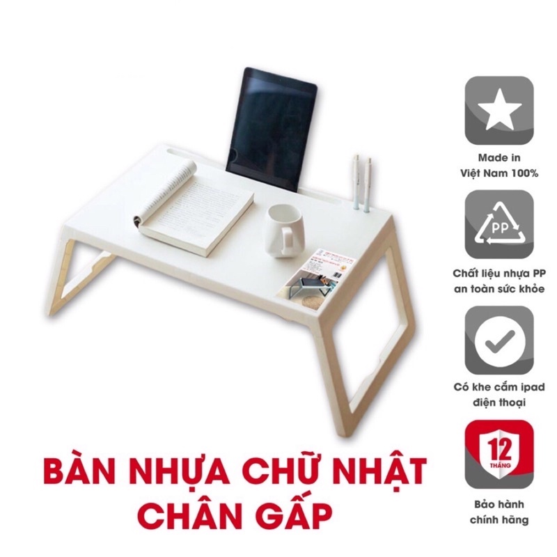 Bàn học gấp gọn nhựa Việt Nhật có khe cắm Ipad, bàn học làm việc thông minh