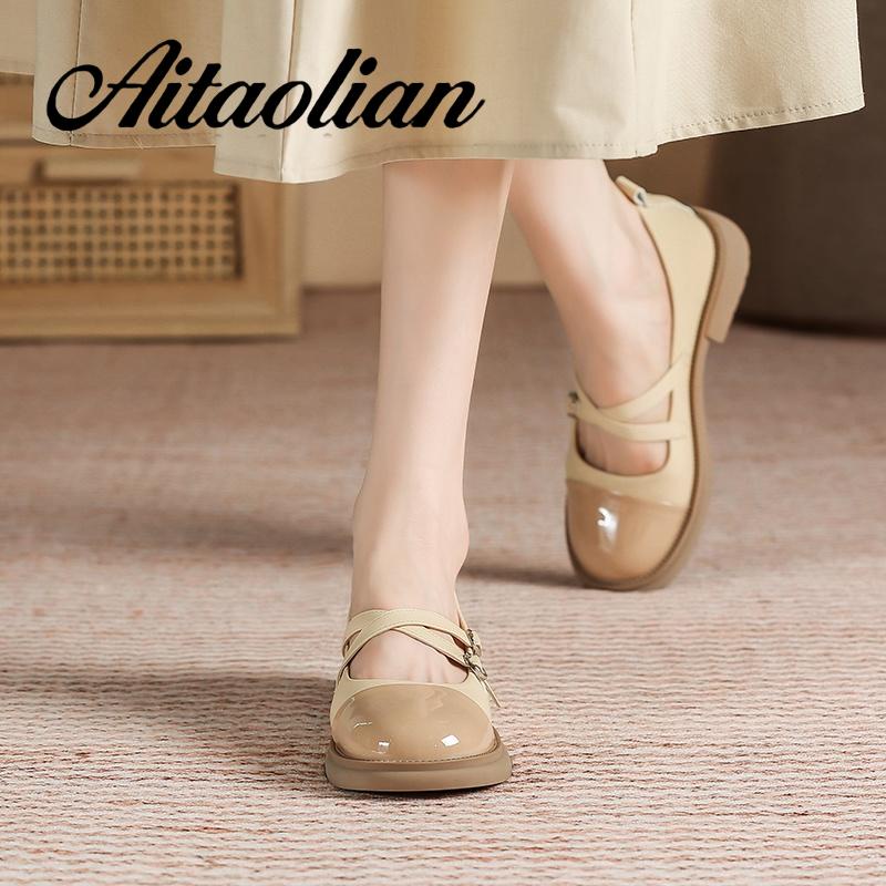 Giày Da Mũi Tròn 3cm Phong Cách lolita Đơn Giản Cho Nữ