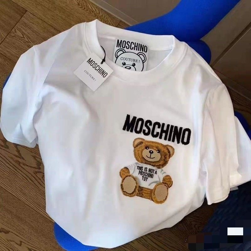 Áo Thun Cotton Ngắn Tay Cổ Tròn In Hình Gấu Moschin Thời Trang Cho Nam Nữ Size XS-3XL