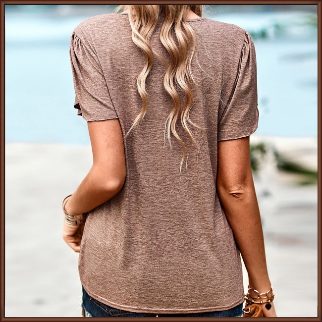 Áo Thun Mùa Hè Tay Cộc Cổ Chữ V Màu Sắc Đơn Giản Hợp Thời Trang