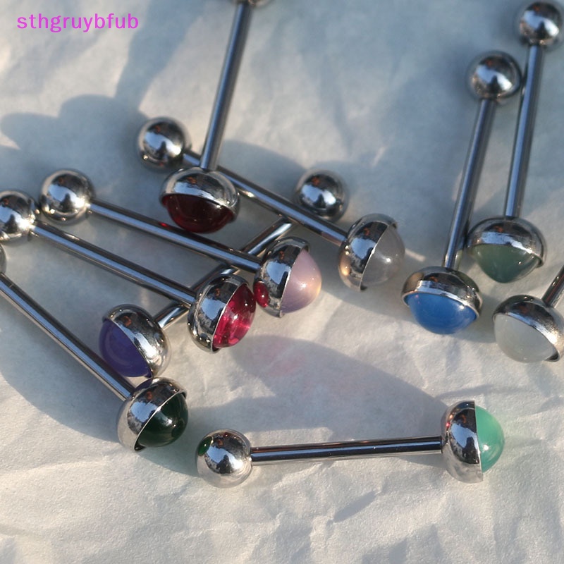 Khuyên Lưỡi Bằng Thép Titan Đính Đá Opal Thời Trang Cho Nữ